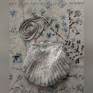 Bechamel Silver Beaded Evening Purse with snake chain.